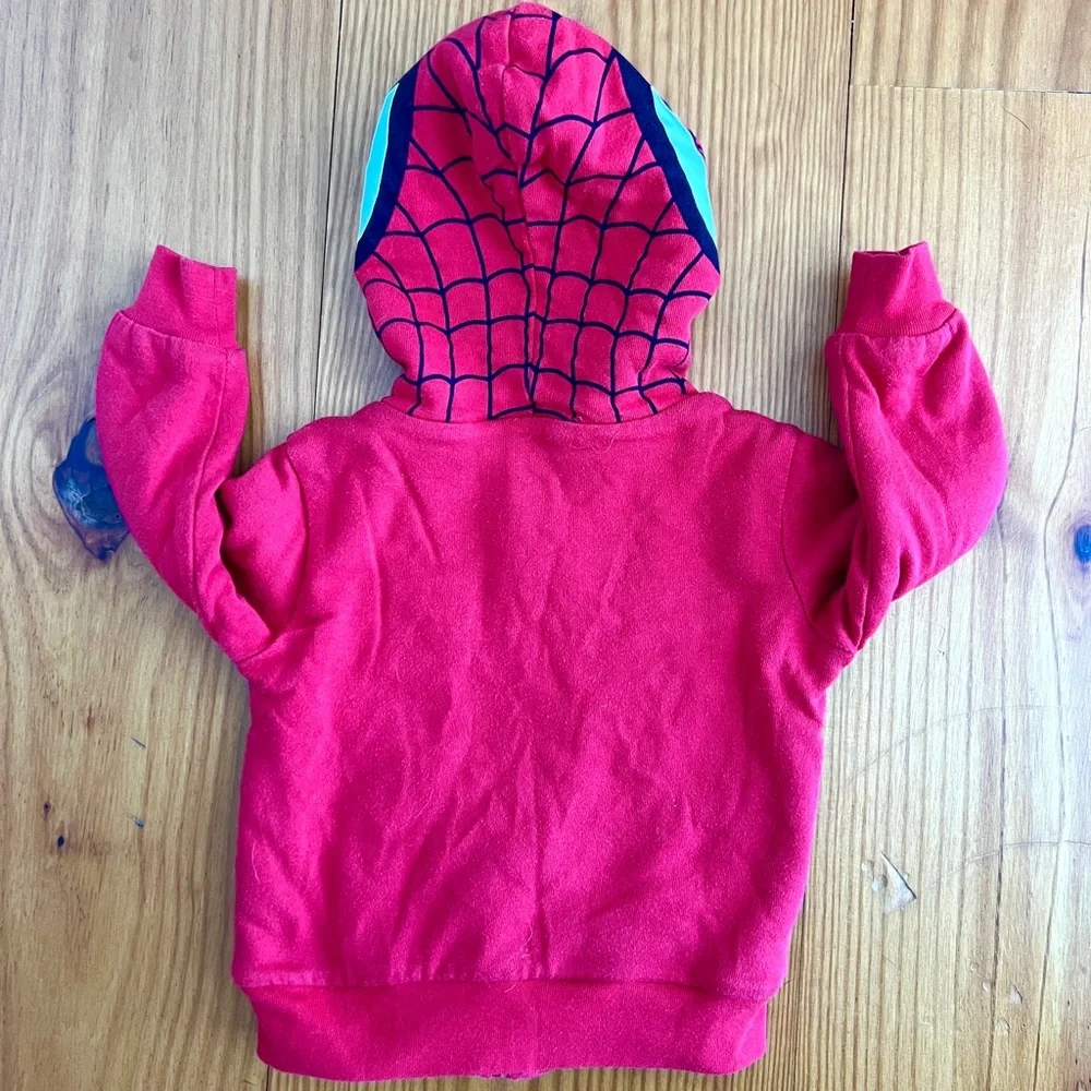 Marvel Superhero Fleece Lined Spider-Man Hoodie - Red and Blue 2T - Picture 3 of 6